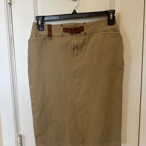 Lauren Ralph Lauren Khaki Pencil Skirt with Leather Accent